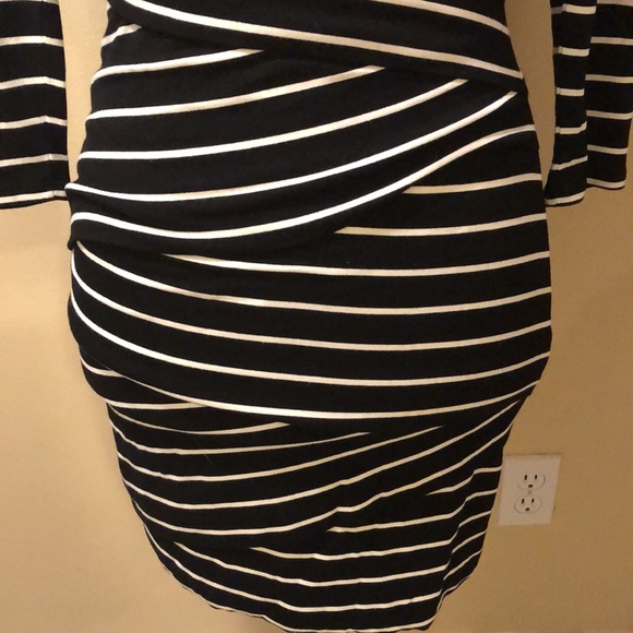 WHBM Striped V-Neck pretty collar crossover style stretchy spandex blend dress - Picture 3 of 15
